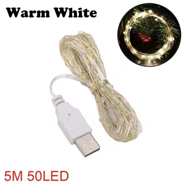 Гирлянда светодиодная Роса USB 5 м Теплый белый (22922061) - фото 3