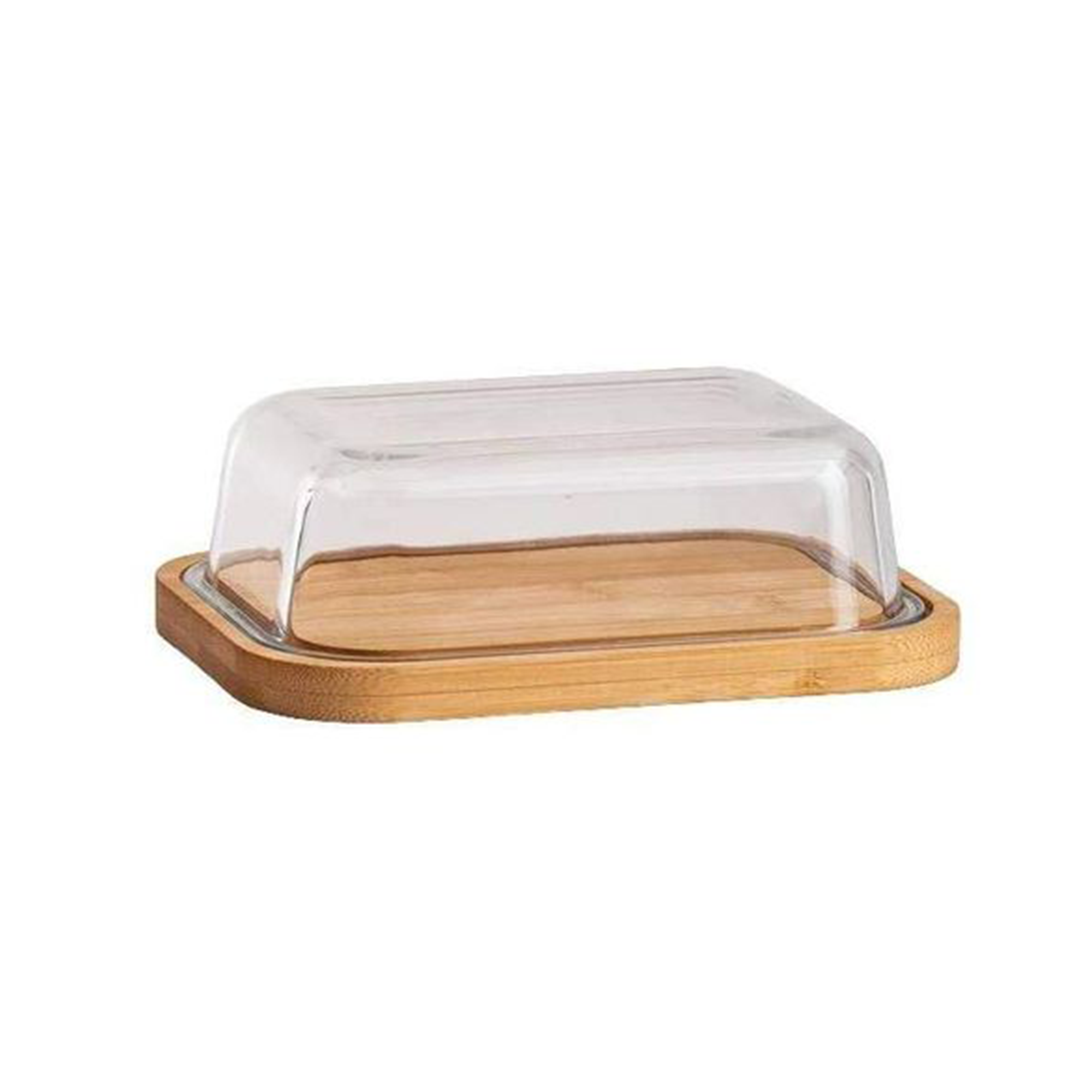 Масленка стеклянная с бамбуковой подставкой 18,5x14х7 см (24346581)