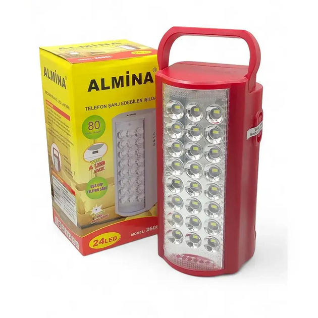 Фонарь-лампа из Power Bank Almina 2606L 30000 мА/ч аккумуляторный Красный (GR-04948)