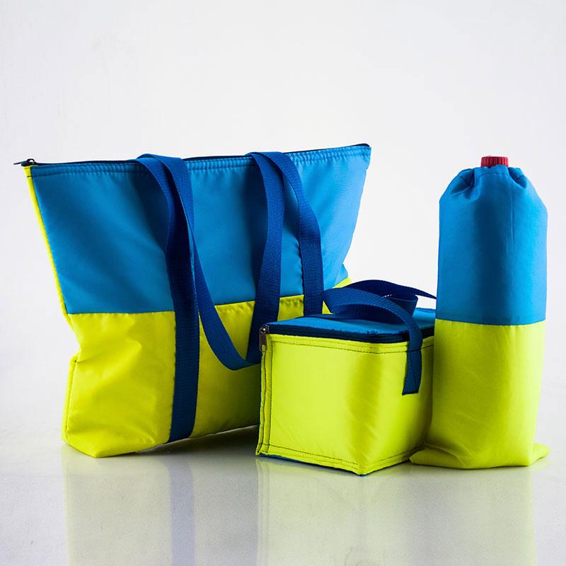 Комплект термосумок Light House пляжная 22 л + ланч бэг 5,5 л + чехол для бутылки 2 л Желто-голубой