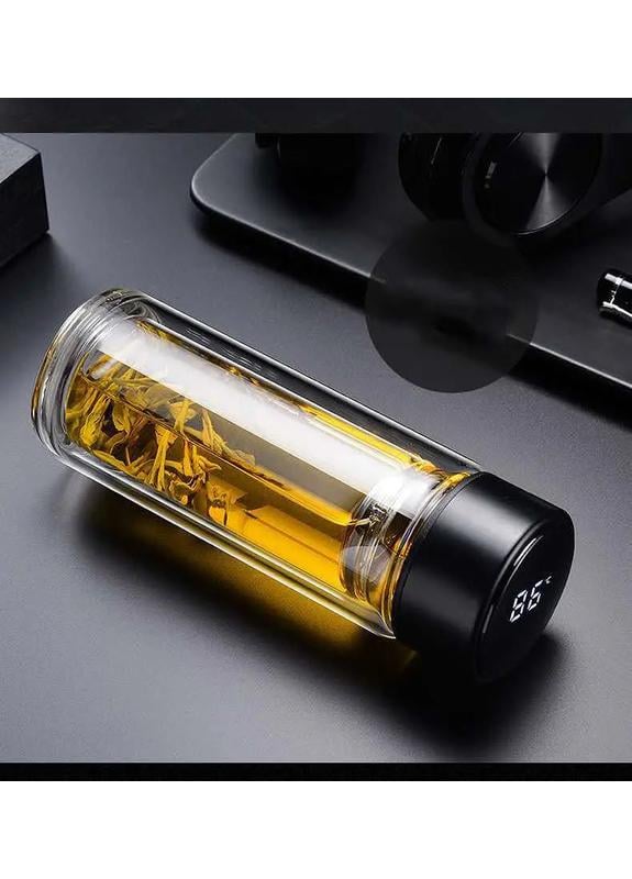 Бутылка-термос стеклянная с двойными стенками и датчиком тепла Tee 350 мл Черный (404640) - фото 7