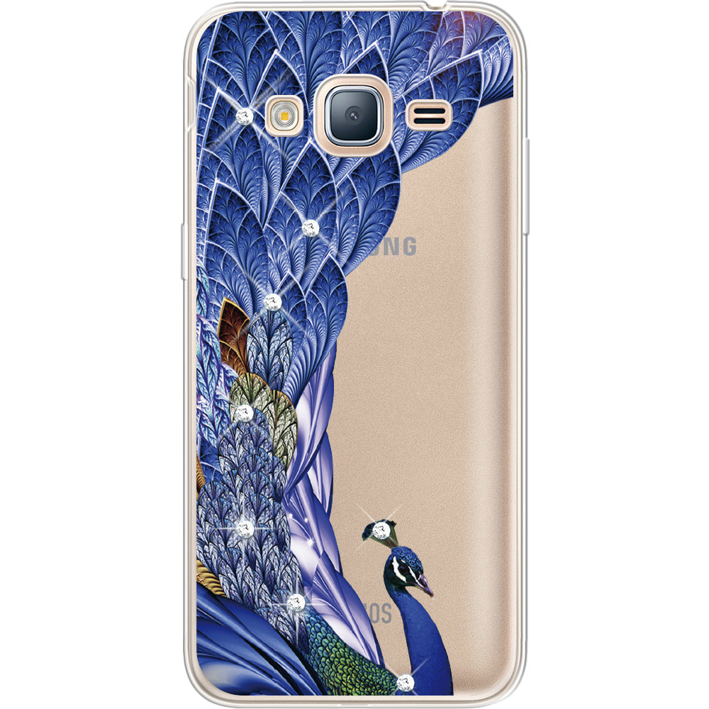 Чехол BoxFace Samsung J320 Galaxy J3 Павлин со стразами Прозрачный силикон (24962-rs7-24962)