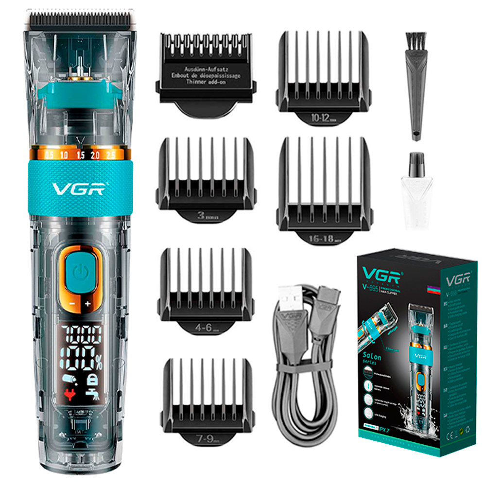 Машинка аккумуляторная для стрижки VGR V-695 с 6 насадками и LED дисплеем (2447939229)