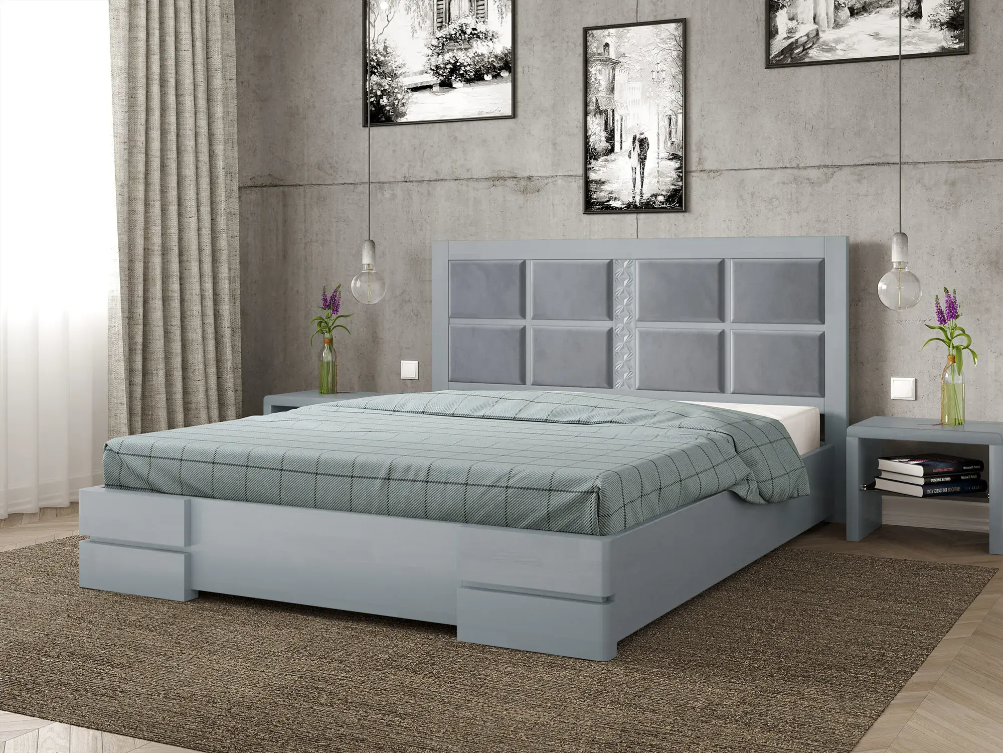 Кровать классическая двуспальная Arbor Drev Кардинал 2 с мягким изголовьем/ортопедическими ламелями/подъемным механизмом 180х200 см Серый (49178)