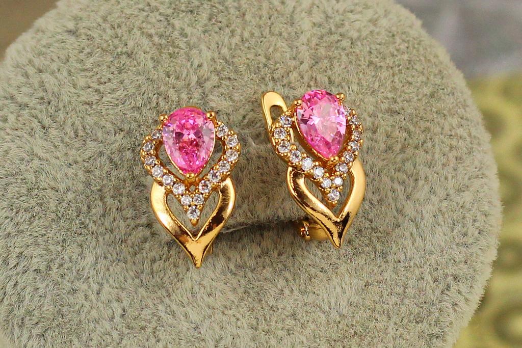 Серьги Xuping Jewelry Перина с розовым камнем 1,6 см Золотистый (27074379)
