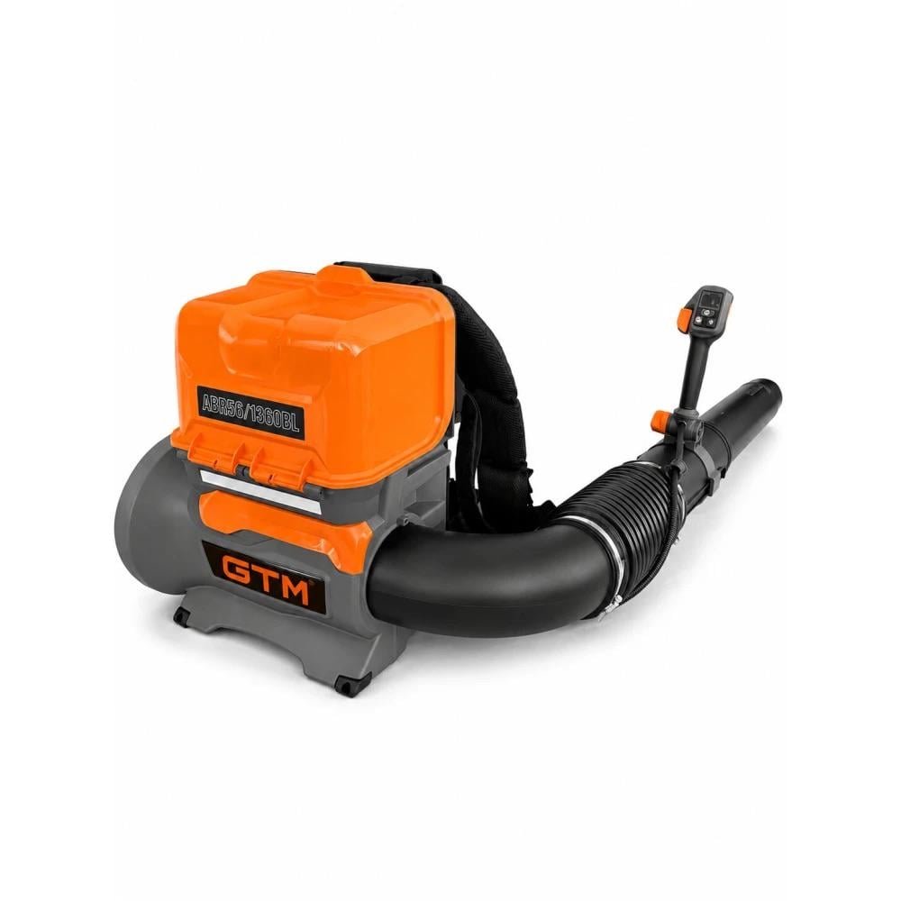 Повітродув акумуляторний GTM ABR56/1360BL ранцевий 90 м/с 22,7 м3/хв BL GTM 56 В без акумуляторів та зарядного пристрою Повітродув акумуляторний GTM ABR56/1360BL ранцевий 90 м/с 22,7 м3/хв BL GTM 56 В без акумуляторів та зарядного пристрою