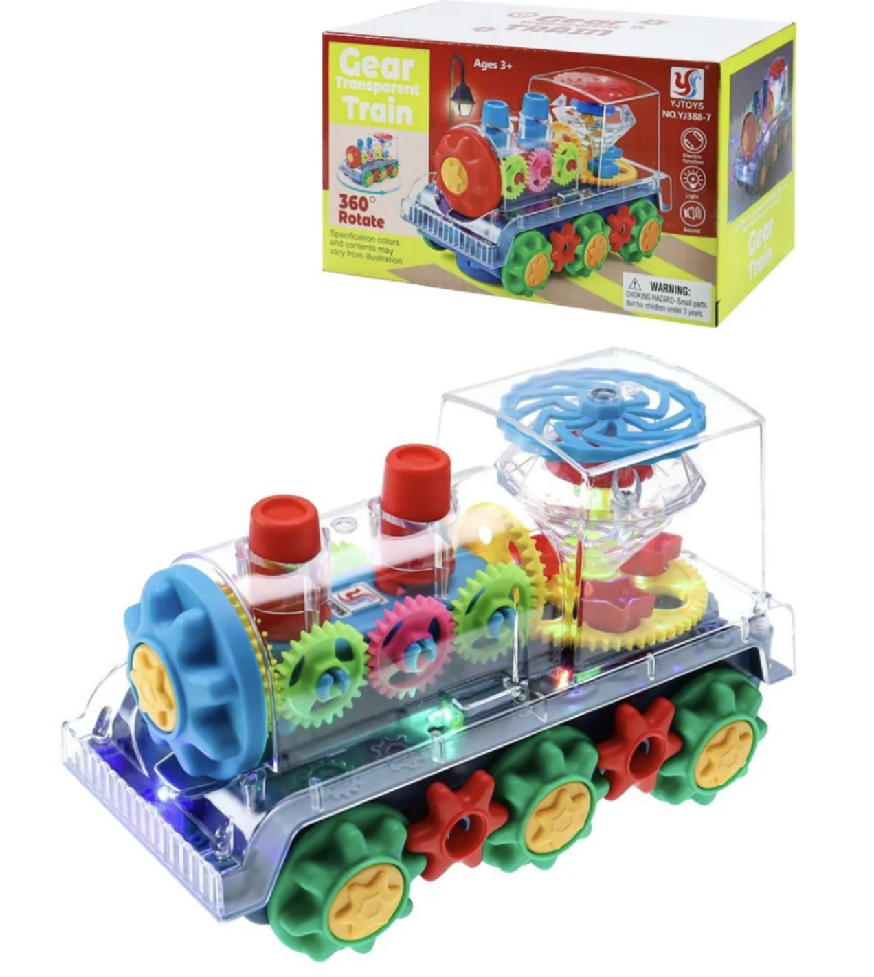 Детский поезд музыкальный интерактивный с подсветкой на батарейках Прозрачный (Е500318)