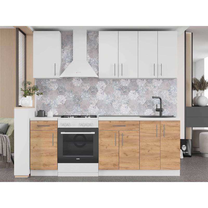 Кухня модульная Эверест Оптима №4 2,2 м Нимфея альба/Дуб крафт золотой (DTM-5706)