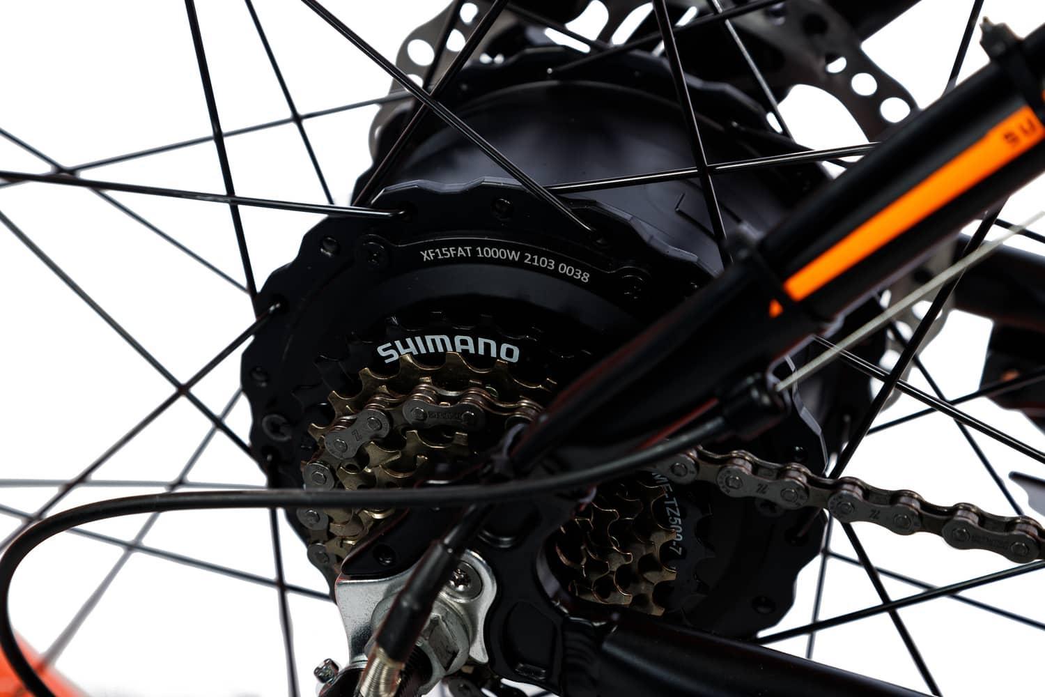 Электровелосипед фэтбайк Wendat c гидравлическими тормозами 26"/19" 48V 24Ah 1000W Черно-оранжевый (EVFWCO) - фото 5