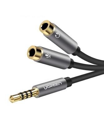 Спліттер Ugreen перехідник-розгалужувач 3,5 мм AM to 3,5 мм 2 AF Metal Black (AV141)