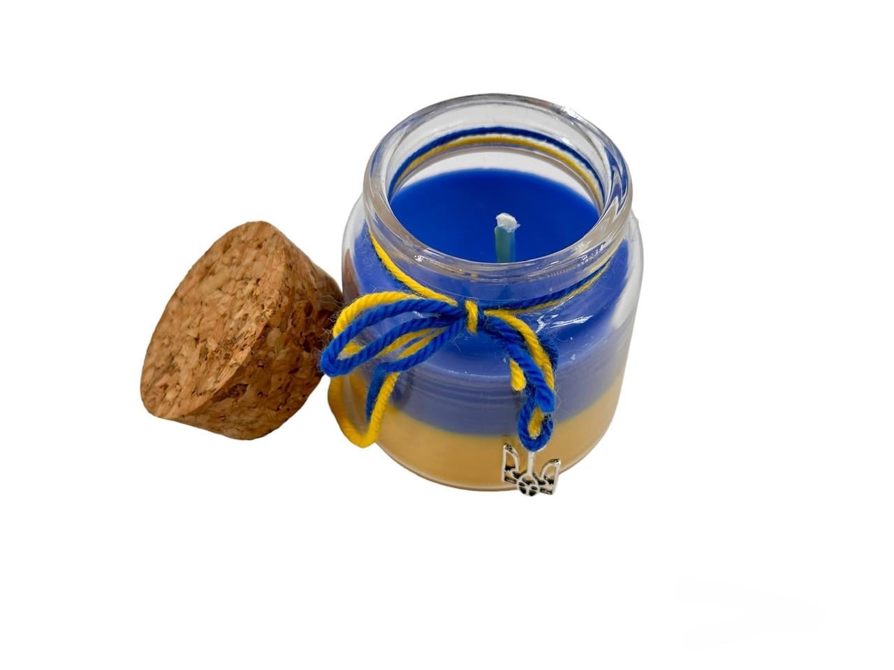 Свеча в стеклянной баночке соевая в патриотическом стиле 50х47 мм Синий с желтым (SVB-108)