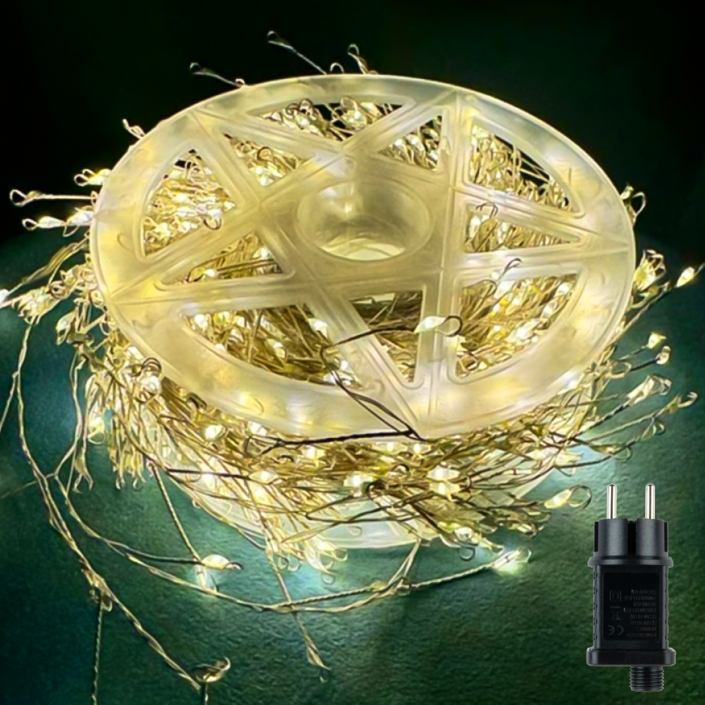 Гирлянда светодиодная мишура Роса 30 м 900 LED 220V 8 режимов Теплый белый - фото 1