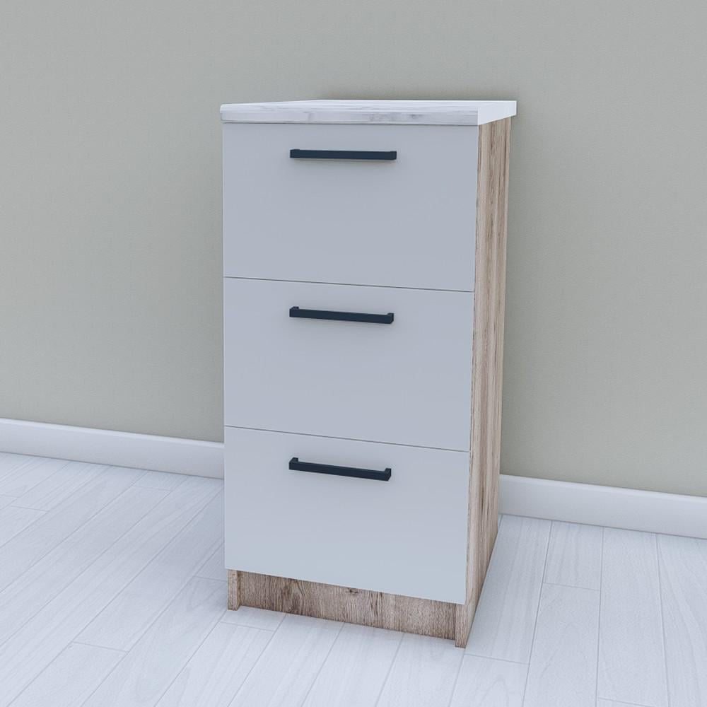 Тумба для кухни Opendoors МП25 нижняя на 3 ящика без столешницы 400 мм Светлый серый/Аликанте (МП25/14)