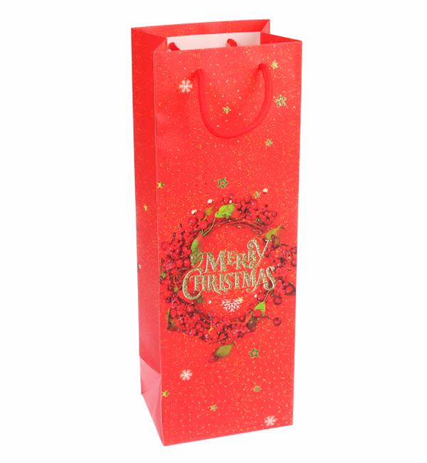 Новогодний пакет Christmas wreath ламинированный картон 12x35x9 см Новогодний пакет Christmas wreath ламинированный картон 12x35x9 см