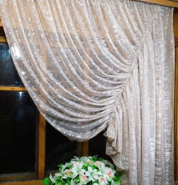 Занавеска кухонная Камелия правая Бежевый/Мрамор - фото 2 Занавеска кухонная Камелия правая Бежевый/Мрамор - фото 2