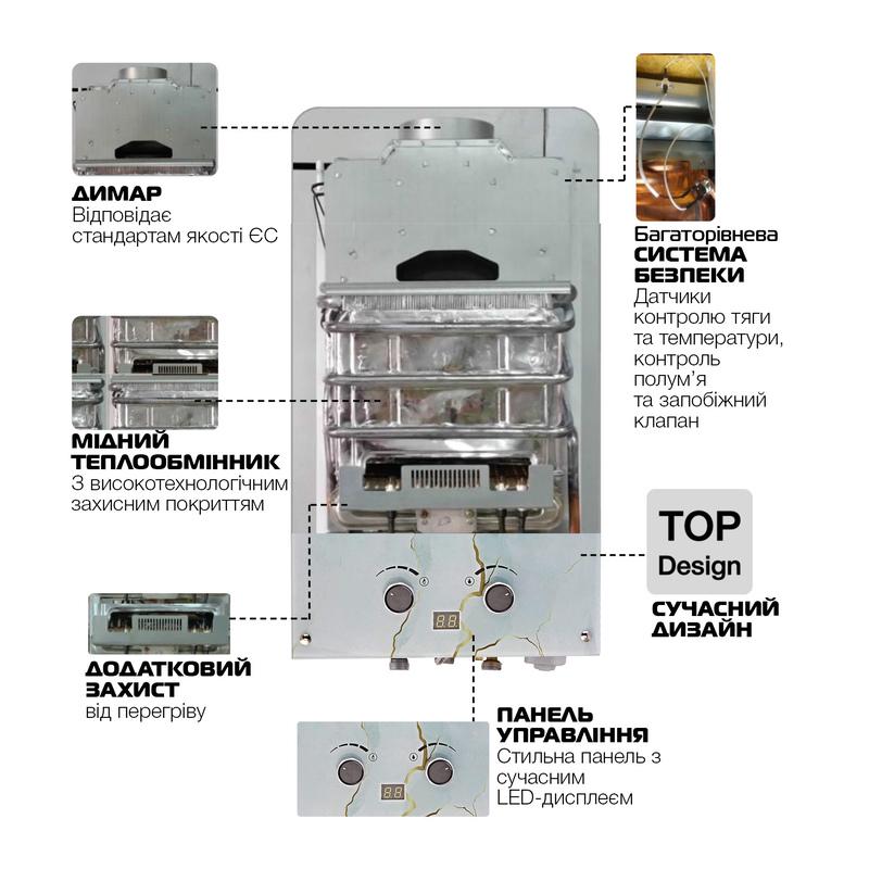 Газова колонка MIXXUS GWH-0510 BASIC GLASS димохідна панель зі скла з малюнком 17 кВт 10 л/хв (OL-WH0026) - фото 6 Газова колонка MIXXUS GWH-0510 BASIC GLASS димохідна панель зі скла з малюнком 17 кВт 10 л/хв (OL-WH0026) - фото 6