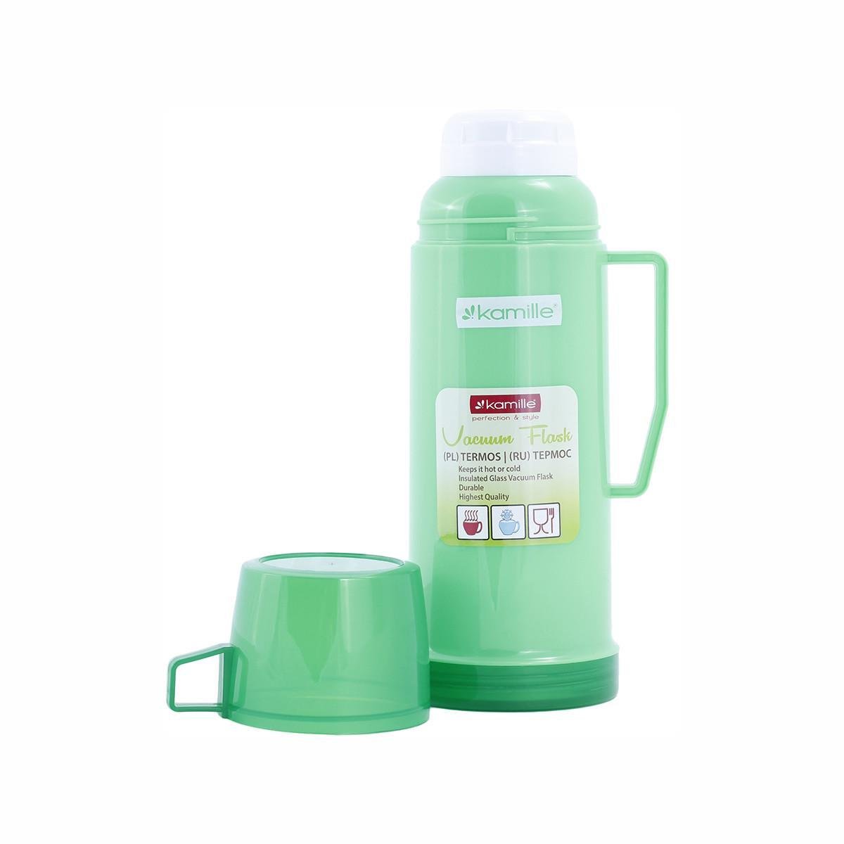 Термос із ручкою Kamille KM-2071 зі скляною колбою та 2 чашками 600 мл Зелений (150-84-2071) - фото 2 Термос із ручкою Kamille KM-2071 зі скляною колбою та 2 чашками 600 мл Зелений (150-84-2071) - фото 2