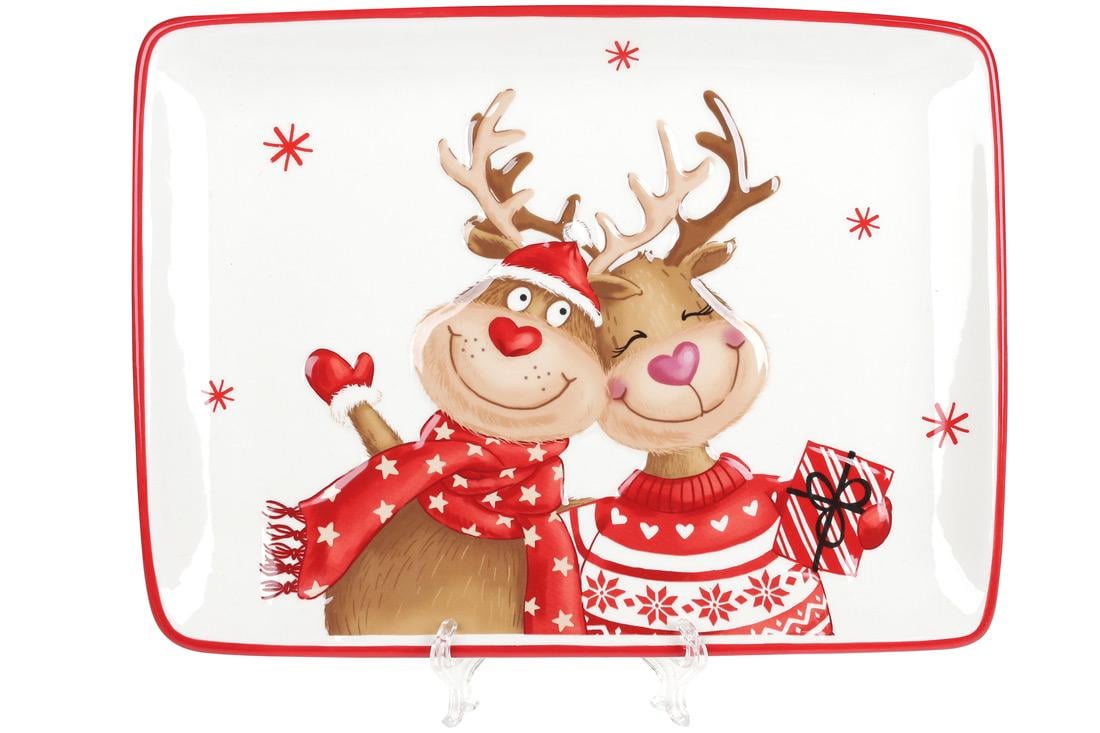 Блюдо керамическое BonaDi Новогодние Олени квадратное 31 см (DM728-X)