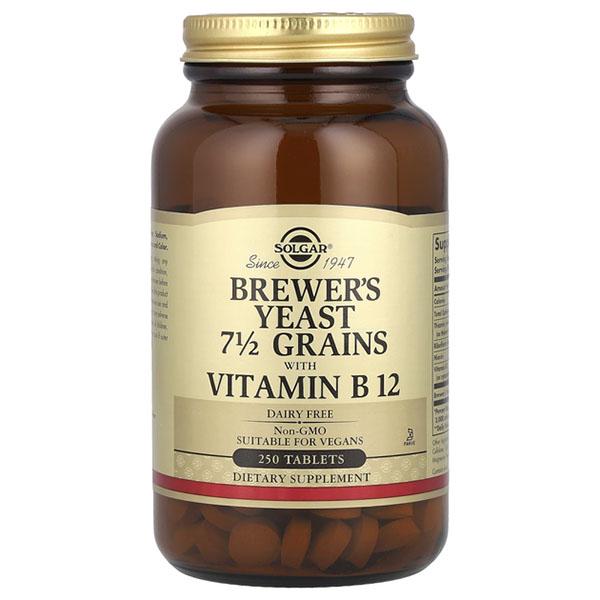 Дрожжи пивные Solgar Brewer's Yeast 7 1/2 Grains with Vitamin B12 250 табл. (000024709)