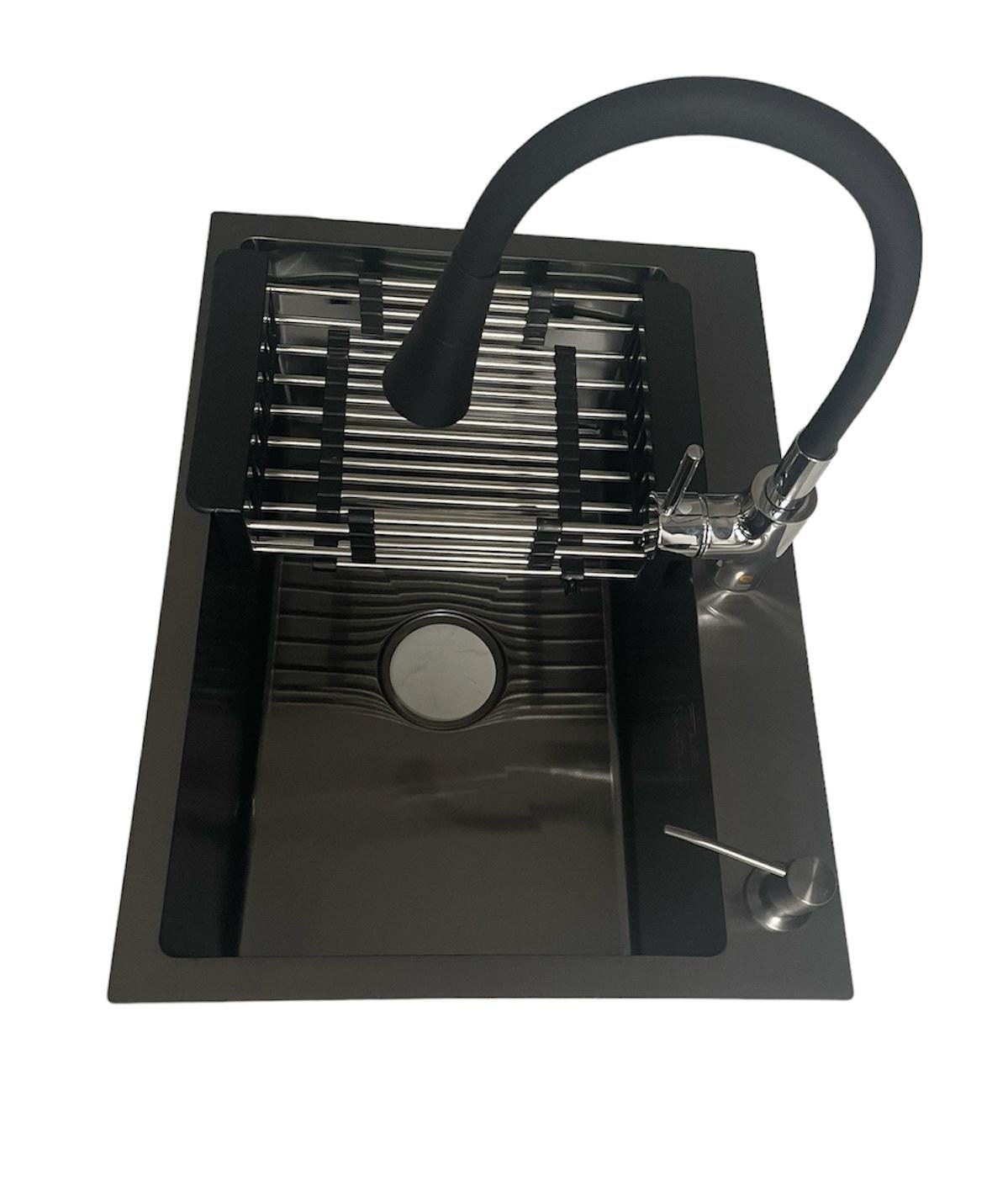 Мойка Kroner PVD 5843 Черный/кран гибкий Küche-C031BLK