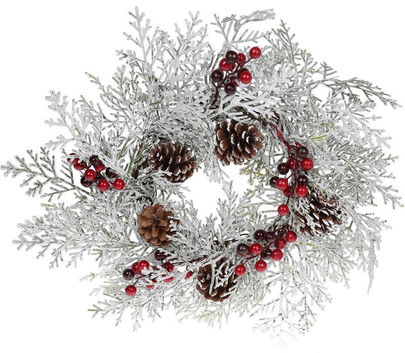 Венок декоративный хвоя 40 см Белый