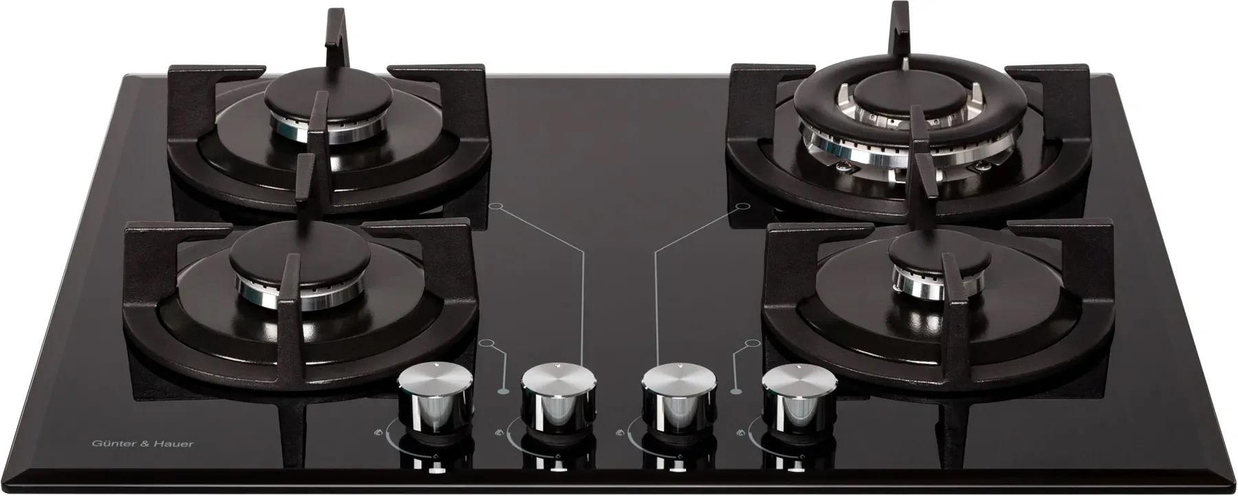 Варочная поверхность качественная газовая Gunter&Hauer S 6 B WOK-конфорка чугунные решетки - фото 4