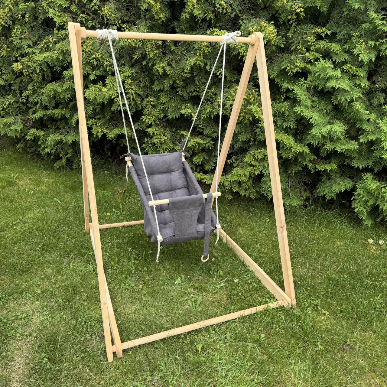 Комплект Деревянная опора и Колыханка из микровелюра Темно-серый (gs-8971)