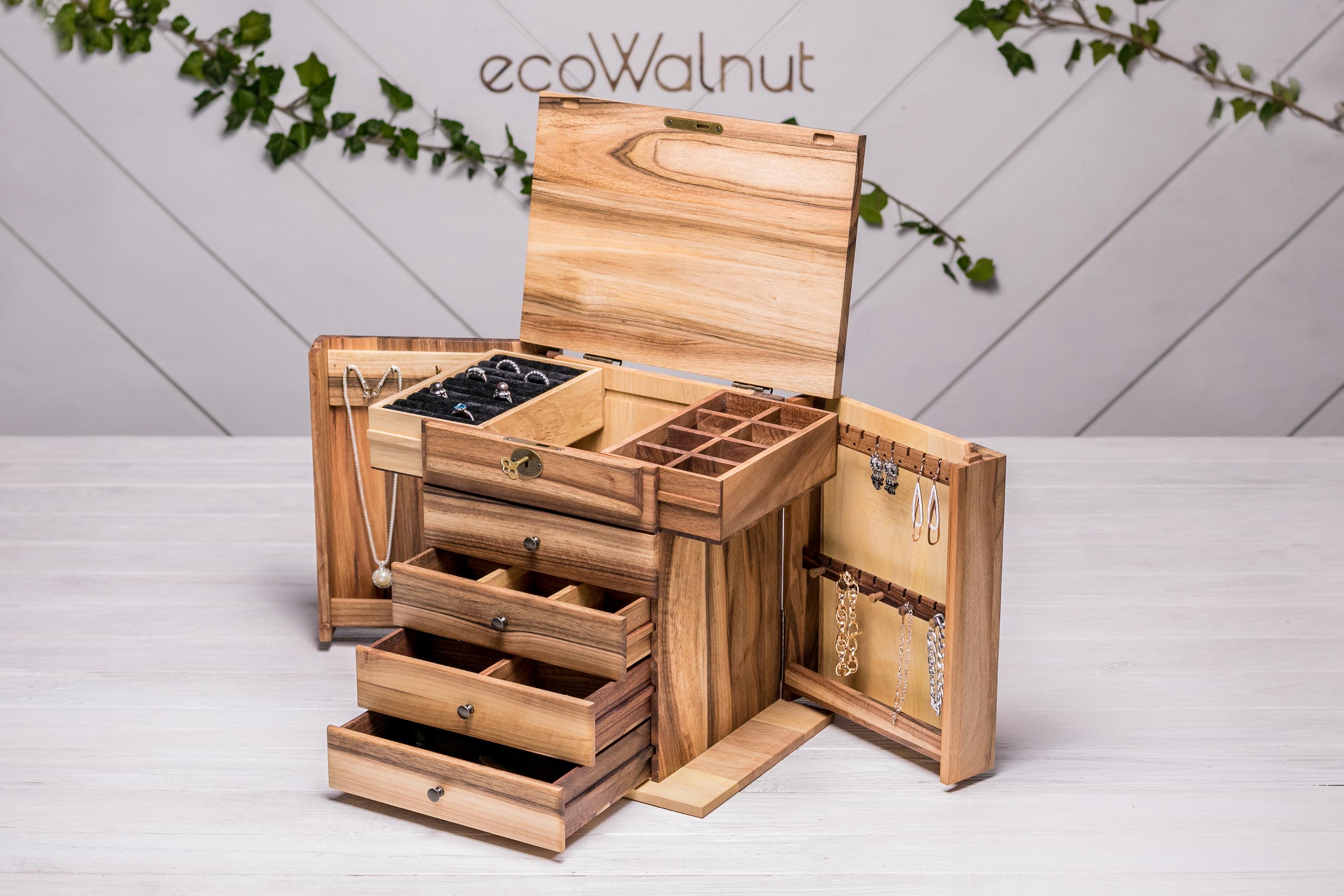 Органайзер EcoWalnut с персональным гравированием деревянный для украшений с крышкой (EB-12.1)