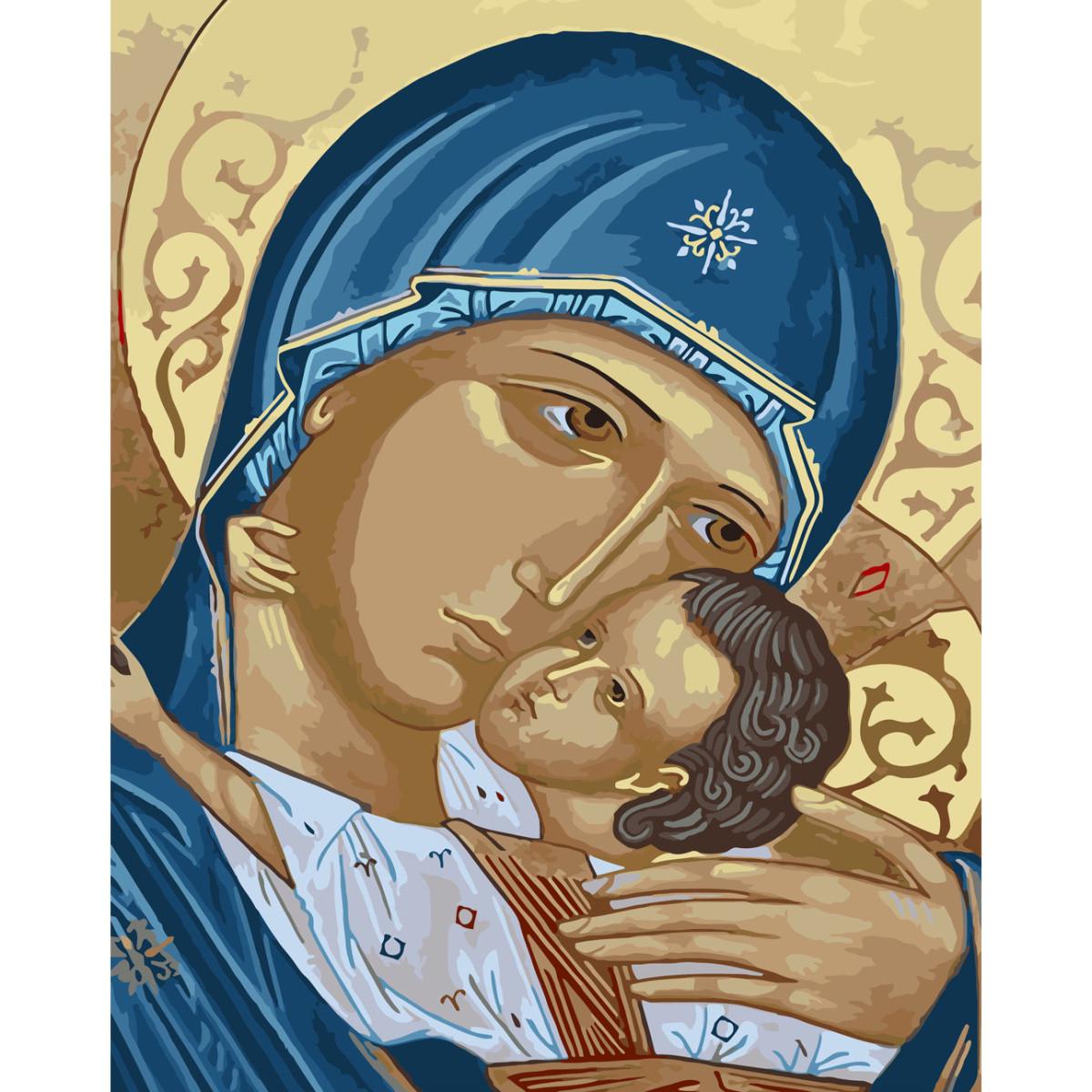 Картина по номерам Strateg Премиум Псково-Печерская икона Умиление с лаком 40х50 см (SY6639)