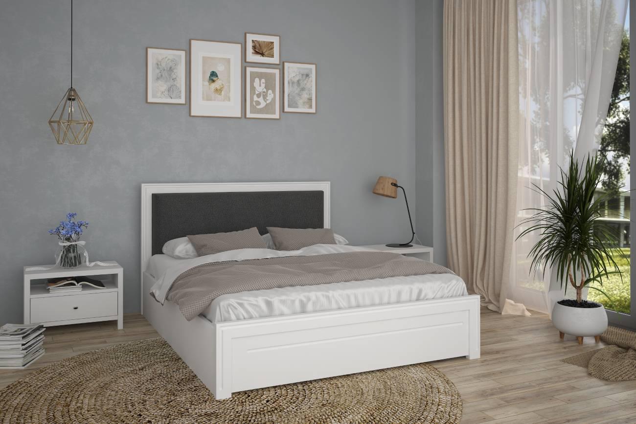 Кровать двуспальная Mebigrand Торонто Люкс Т4 27 с подъемным механизмом 160х200 см Белый/Аляска (MBG-1286)