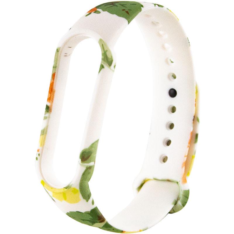 Ремінець силіконовий для Xiaomi Mi Band 5/6 Зелене Листя/Білий (00000037970_41)
