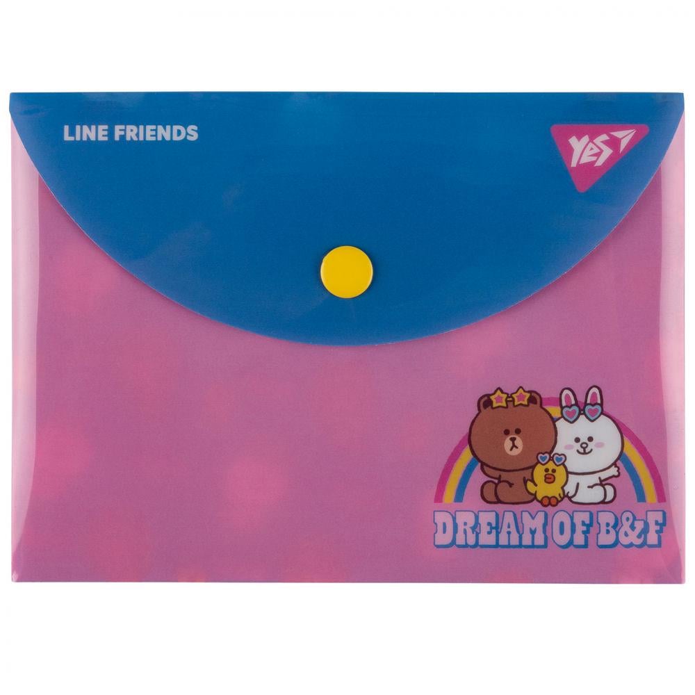 Папка-конверт Yes Line Friends B7 на кнопке Сине-розовый (492264)
