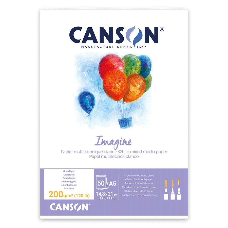 Альбом для графіки Canson Imagine склейка 200 г/кв. м 50 арк. А5 Білий (C200006009)