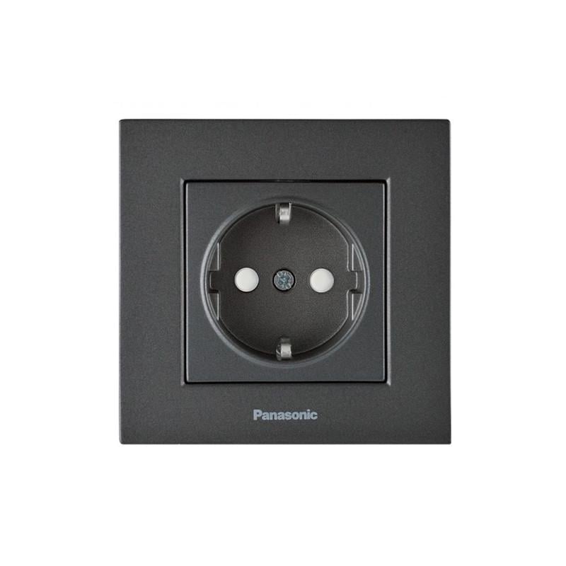 Розетка с заземлением Panasonic Karre Plus 55 с защитными шторками ABS Дымчатый (WDTC92122DG-UA1)