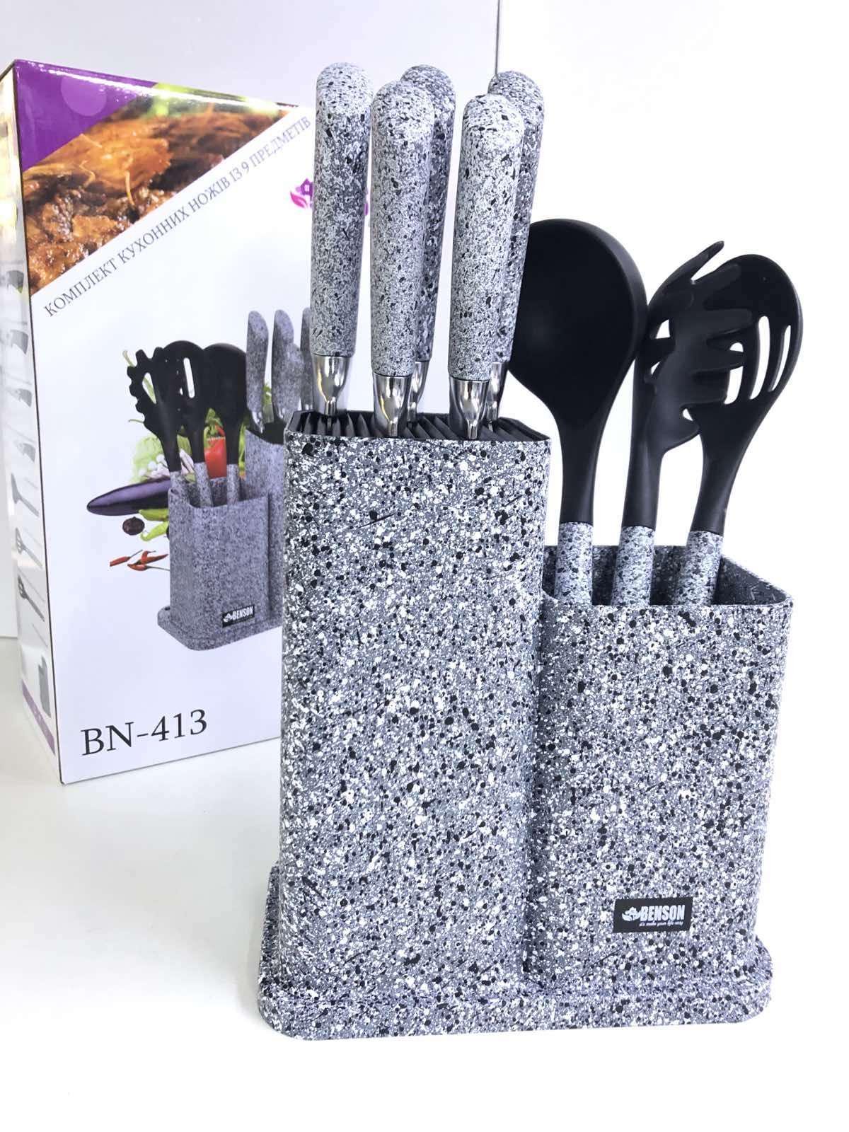 Набір ножів Benson BN-413 з кухонним приладдям на підставці (14424508)