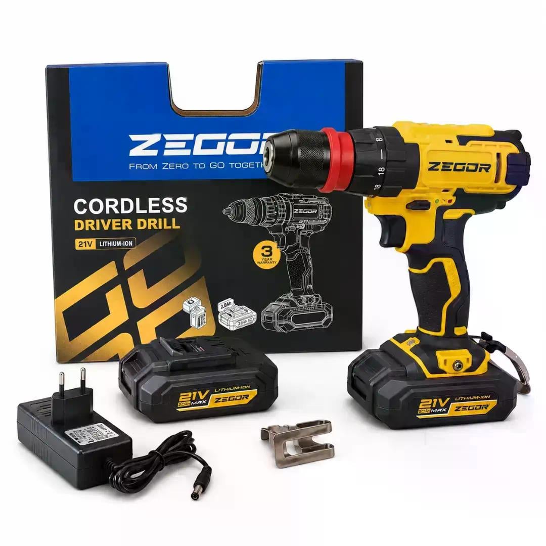 Шуруповерт аккумуляторный Zegor CDP-21Q PROFESSIONAL АКБ 2 шт. 21V 2 Ah съемный патрон (38389801)