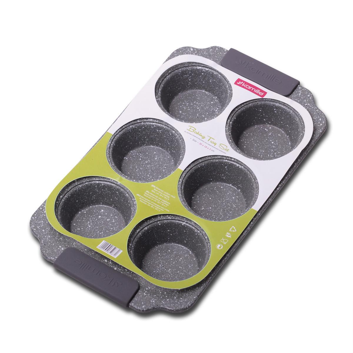 Форма для запекания Kamille KM-6038 из углеродистой стали с 6 отделами 30x18 см Серый (29-84-6038)