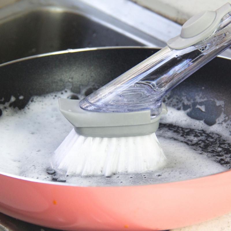 Щетка для мытья посуды SUNROZ Decontamination wok brush с дозатором для моющего средства Серый (SUN5350) - фото 4