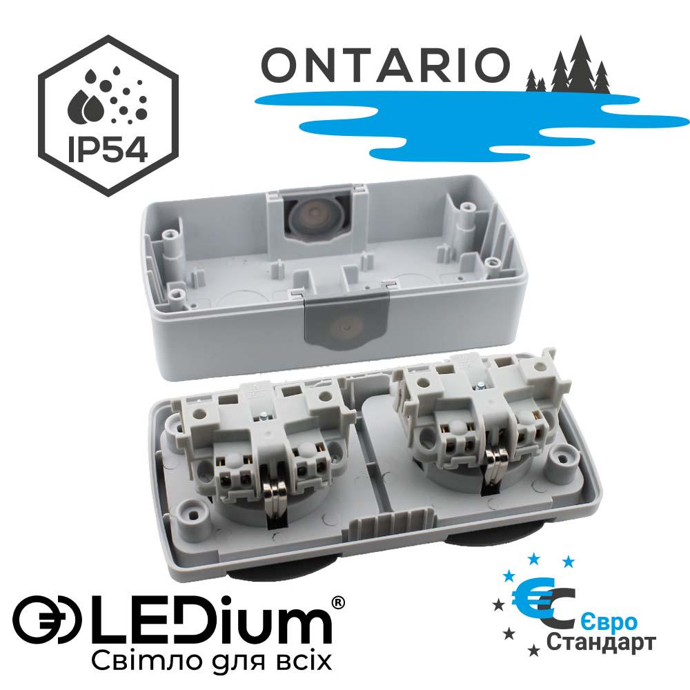 Розетка двомісна LEDium ONTARIO із заземленням IP54 (NR04) - фото 3