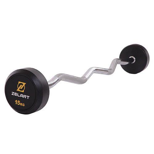 Штанга фиксированная изогнутая Rubber Coated Barbell Zelart TA-2687 15 кг Черный (58363067) - фото 1