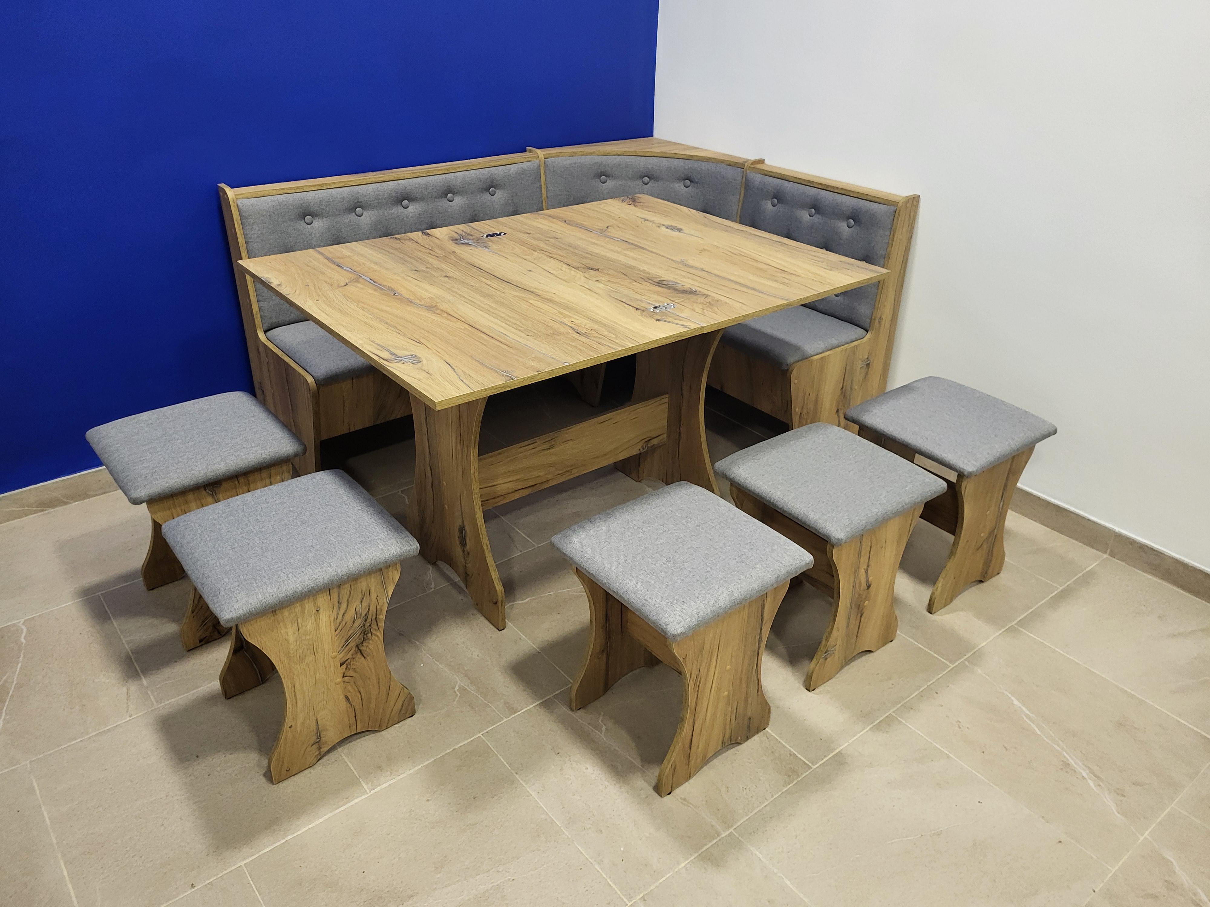 Кухонный уголок Семейный со столом и 5 табуреток 113,5х153,5 см Дуб Флагшток/Сильвер (KS5T-DF-S)