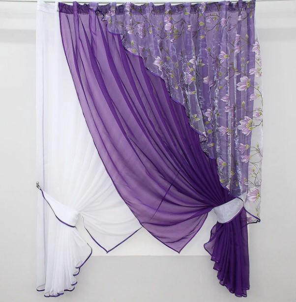 Комплект штор на кухню/балкон 300х170 см Фиолетовый/Белый (063к)