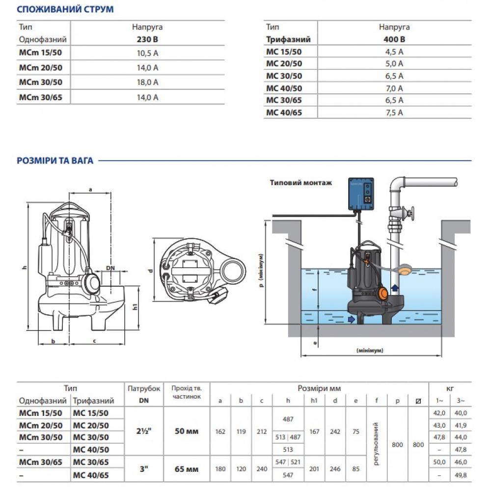 Дренажно-фекальный насос Pedrollo MCm 20/50 (23944227) - фото 2 Дренажно-фекальный насос Pedrollo MCm 20/50 (23944227) - фото 2