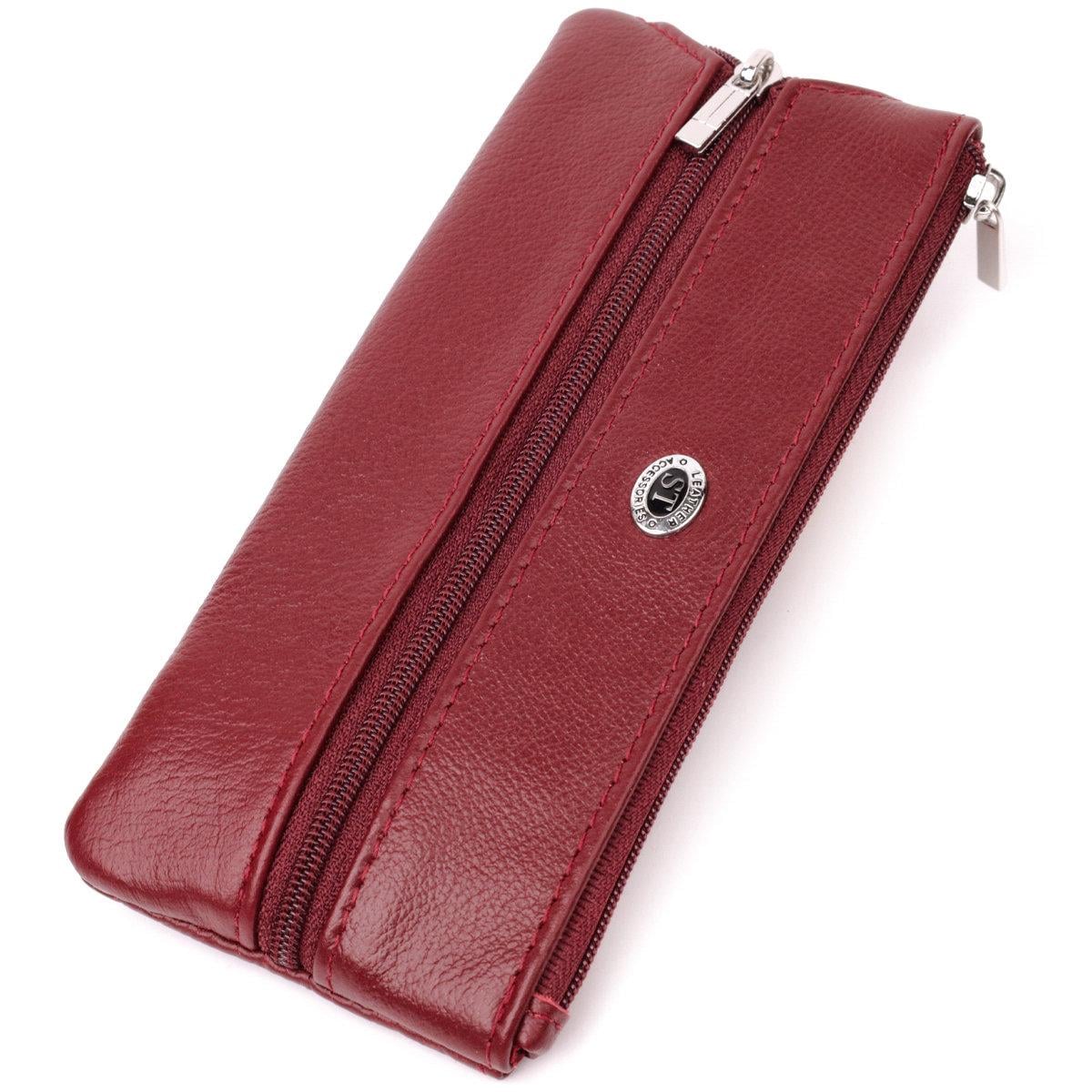 Ключница кожаная на две молнии ST Leather 22508 с крючками и кольцами бордовая (168-136-22508)