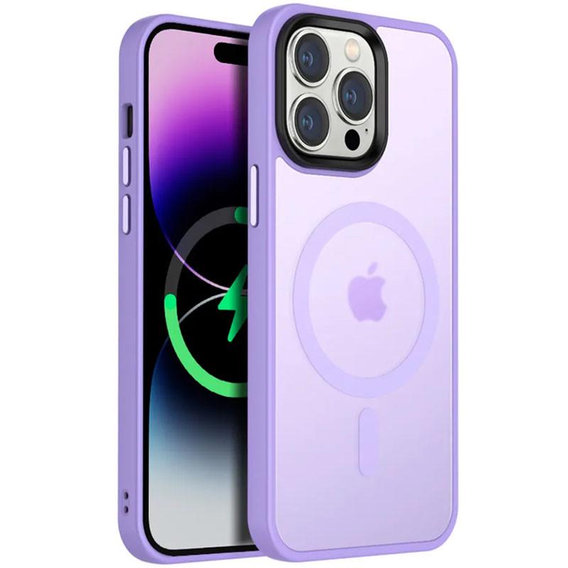 Протиударний TPU+PC Чохол Metal Buttons with MagSafe Colorful для Apple iPhone 14 Pro Max (6.7") Бузковий