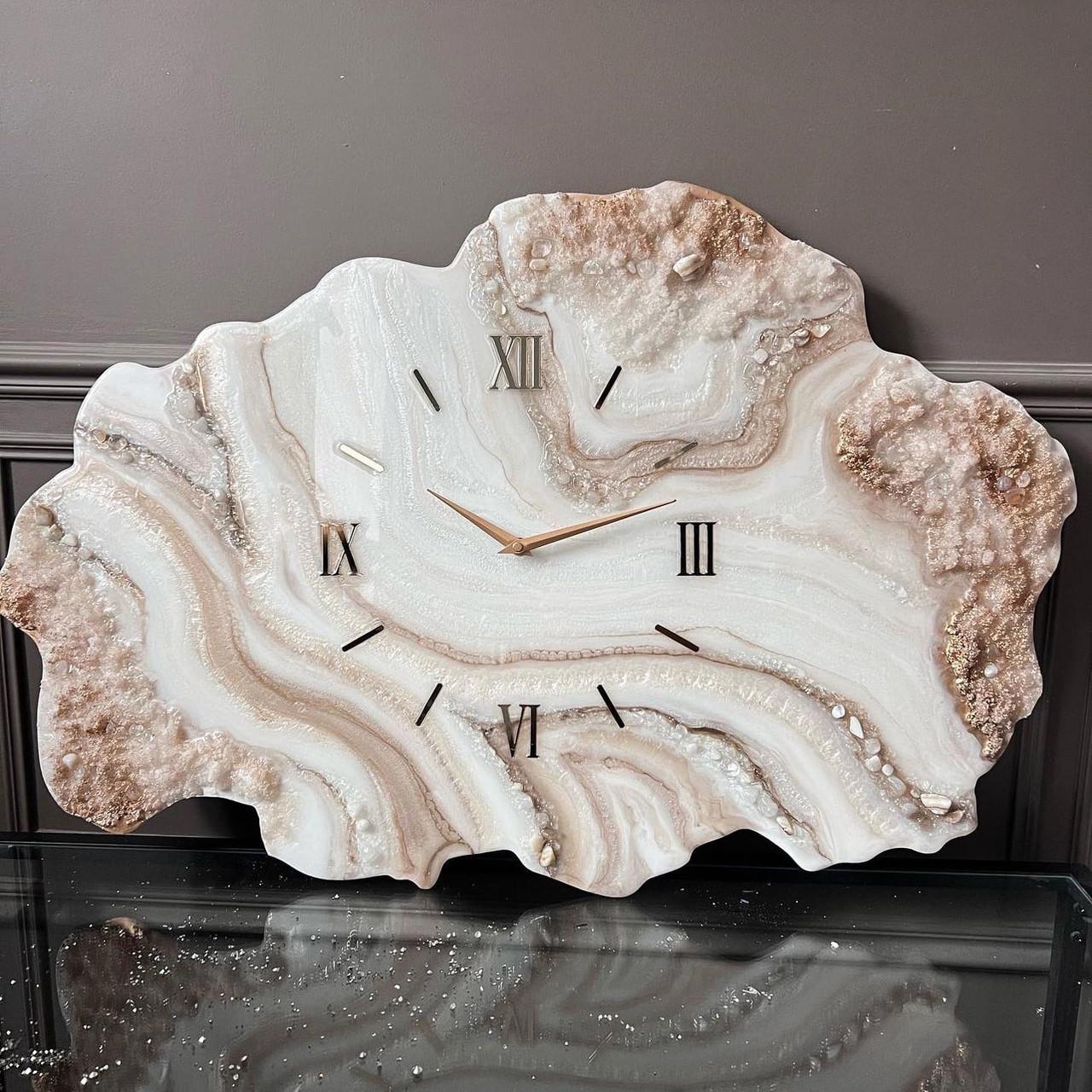 Часы настенные фигурные из эпоксидной смолы Срез камня 60х50 см