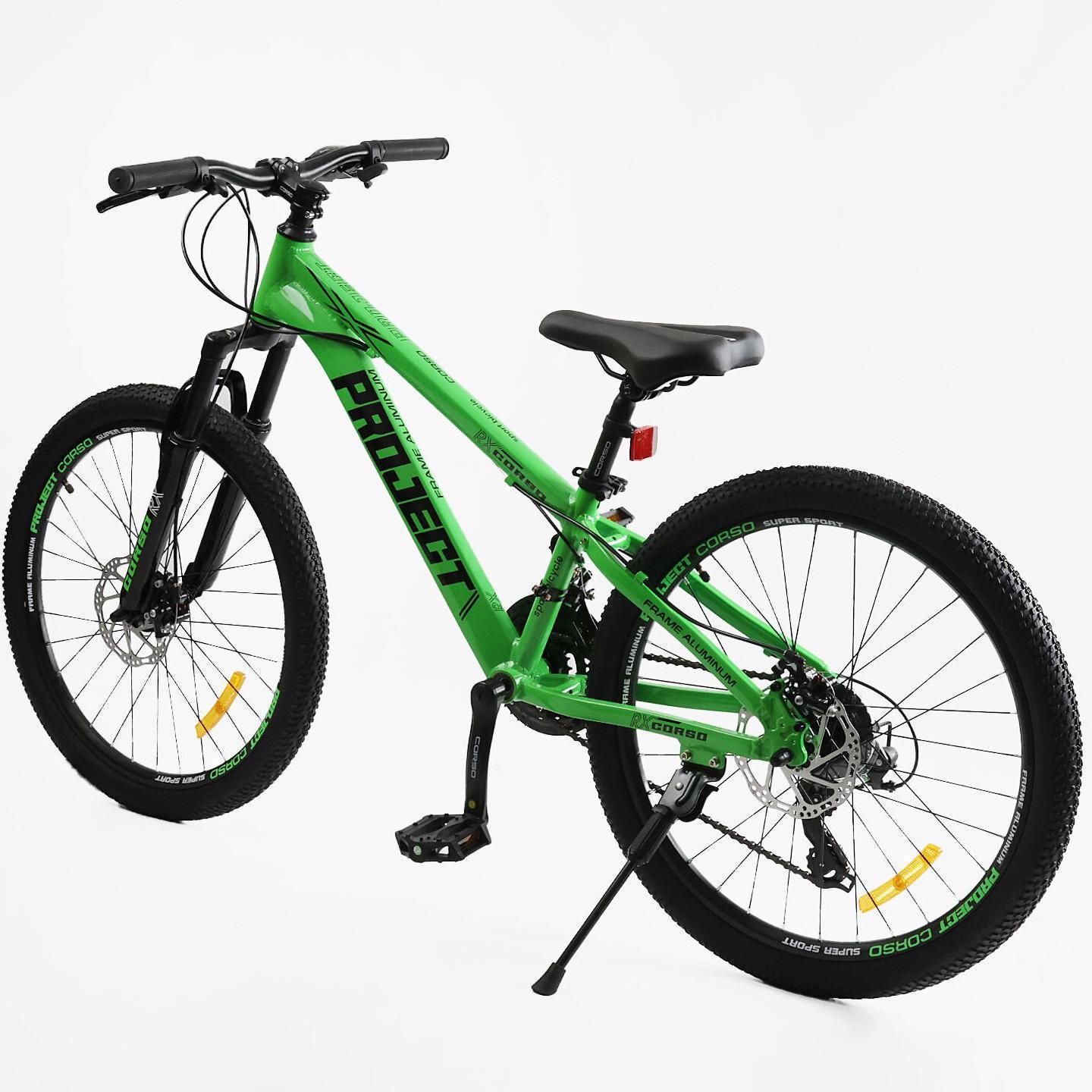 Велосипед гірський підлітковий алюмінієвий Corso Project 24" рама 11" Зелений - фото 3 Велосипед гірський підлітковий алюмінієвий Corso Project 24" рама 11" Зелений - фото 3