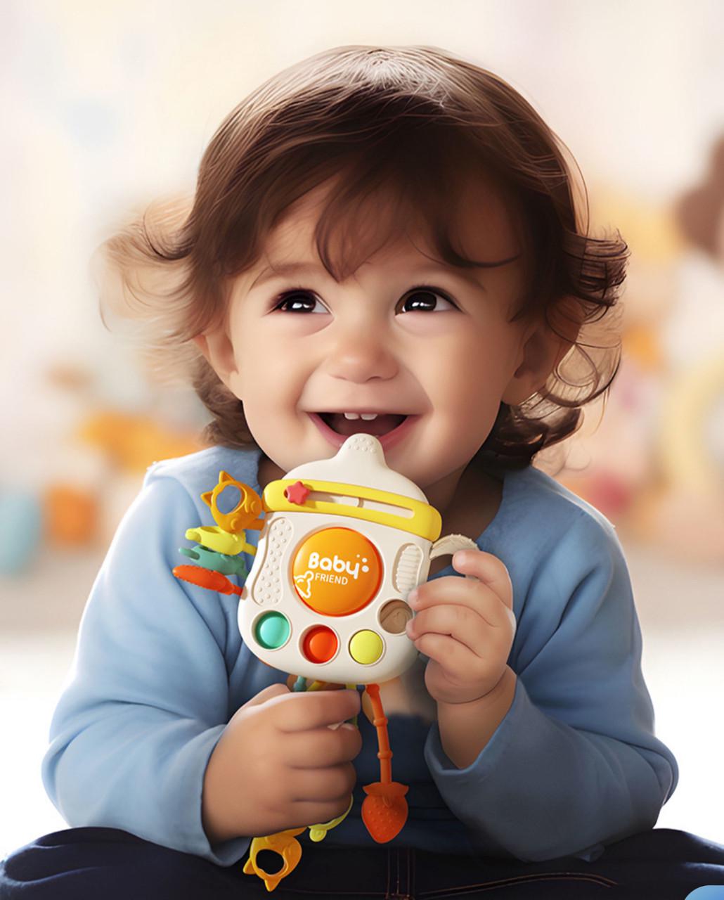 Брязкальце-пляшечка з гумовими елементами та Pop-it для малюків (2749740318) - фото 4