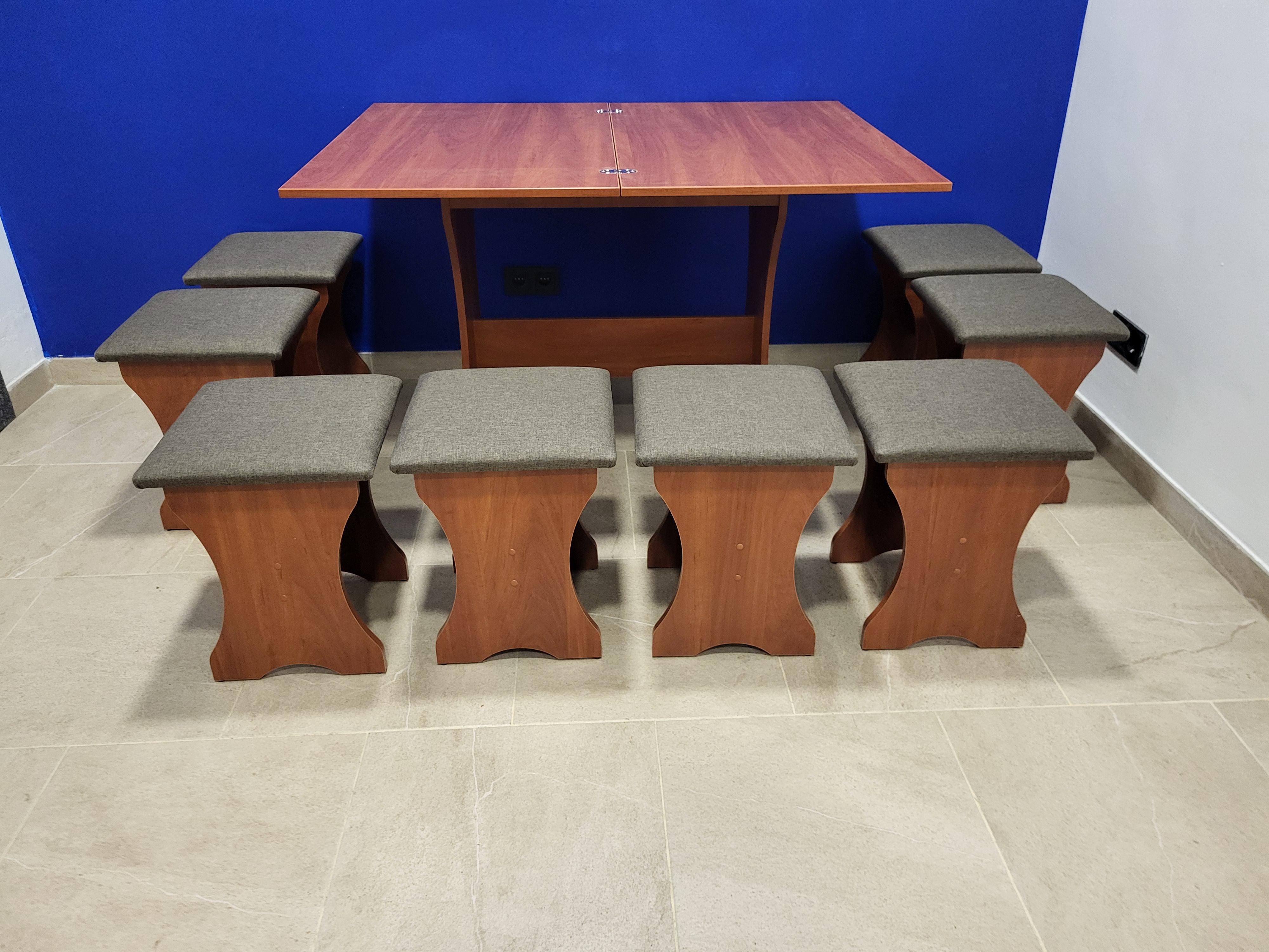 Стол раскладной и 8 табуретов Семейный Яблоня/Дорандо (S8T-Y-D)