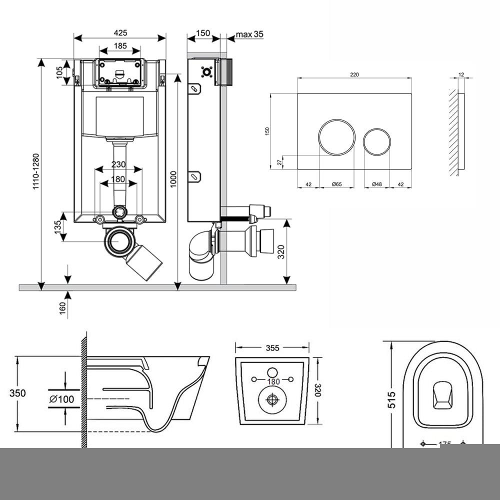 Унитаз подвесной Qtap Swan/комплект инсталляции Nest 4в1 круглая клавиша Satin (SD00042995) - фото 2